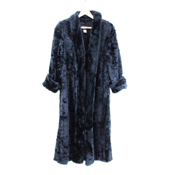 Cross Pointe Jackets & Blazers - VTG Long Full Length Faux Fur Robe Coat Black Shawl Collar Roll Cuff Hinge Hook